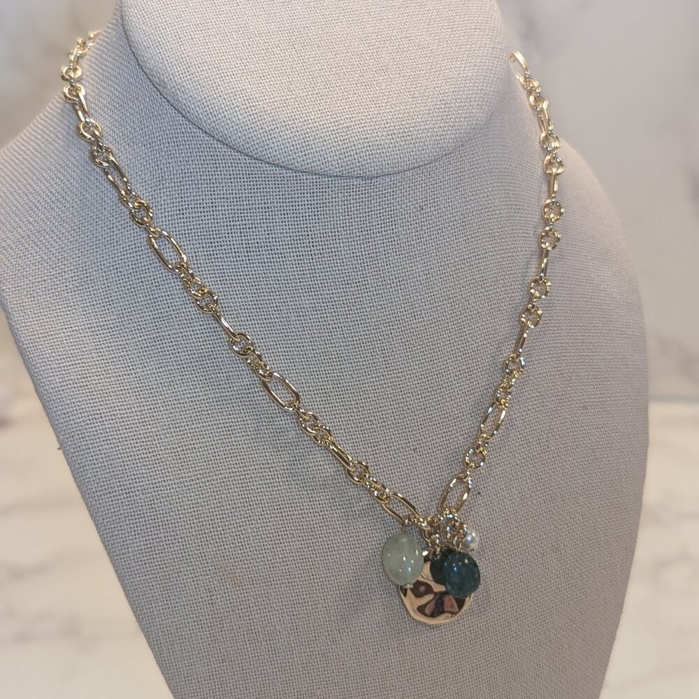 J.Crew Factory Gold Coin and Stone Pendant Necklace